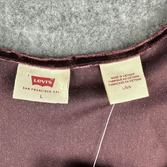 Levis Bodega Top Women L Brown Velvet Velour Slim Effortless Y2K Long Sleeve NEW - Picture 11 of 16